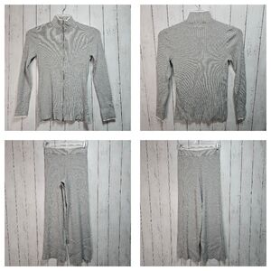NWOT Marled Women's Gray Ribbed Sweater Set Pullon Pants Full Zip Top Size Small